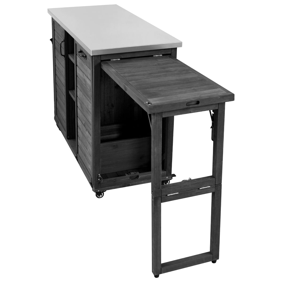 variant-group:rf-n707p370276b|Roomfitters 78.3" Outdoor Kitchen Island with Foldable Grill Table, Stainless Steel Top & Tilt Trash Can Storage, Black