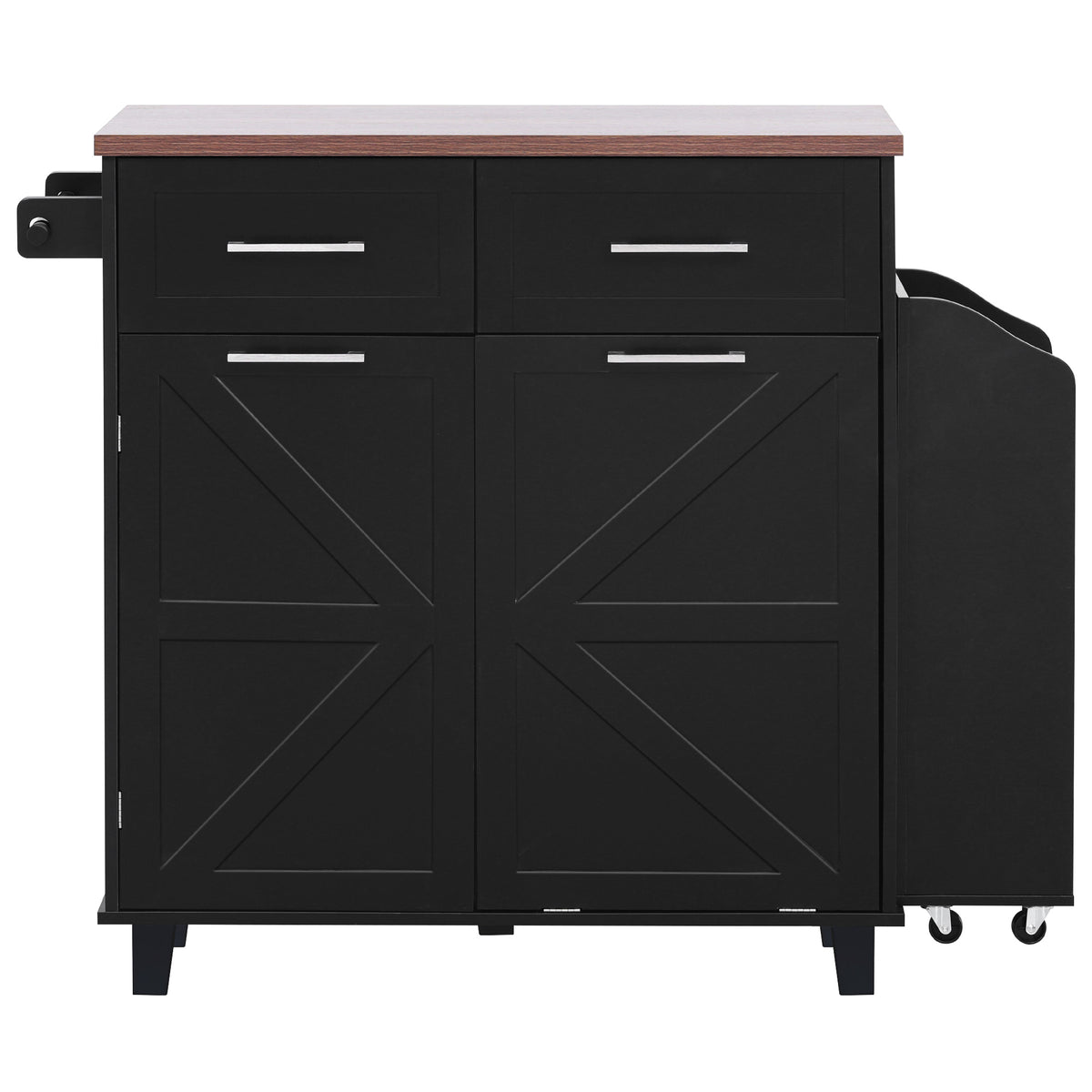 variant-group:rf-n707p307296b|Roomfitters 47.2" Farmhouse Kitchen Island with Drop Leaf, Tilt Trash Can Cabinet, Removable Mobile Side Racks, Black