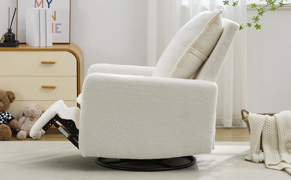 variant-group:rf-n701p348238k|Roomfitters Swivel Rocker Recliner Chair, Glider Rocking Armchair, Teddy Fleece Nursery Reclining Lounge Accent Chair, White