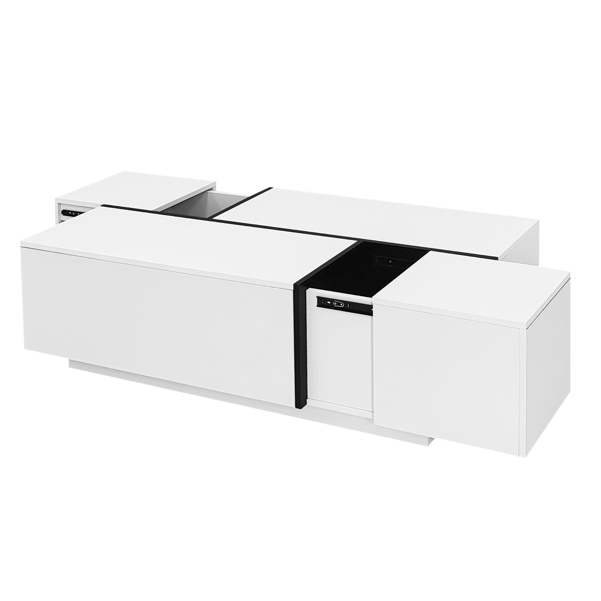 variant-group:rf-n724p292070k|Roomfitters Glossy Extendable Coffee Table with 2 Drawers and Hidden Storage Compartments, Multi-Functional Design, White