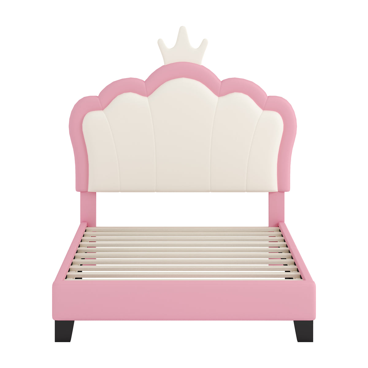 variant-group:rf-n733p180807h|Roomfitters Princess Upholstered Twin Platform Bed with Crown Headboard & Footboard, Cream Pink