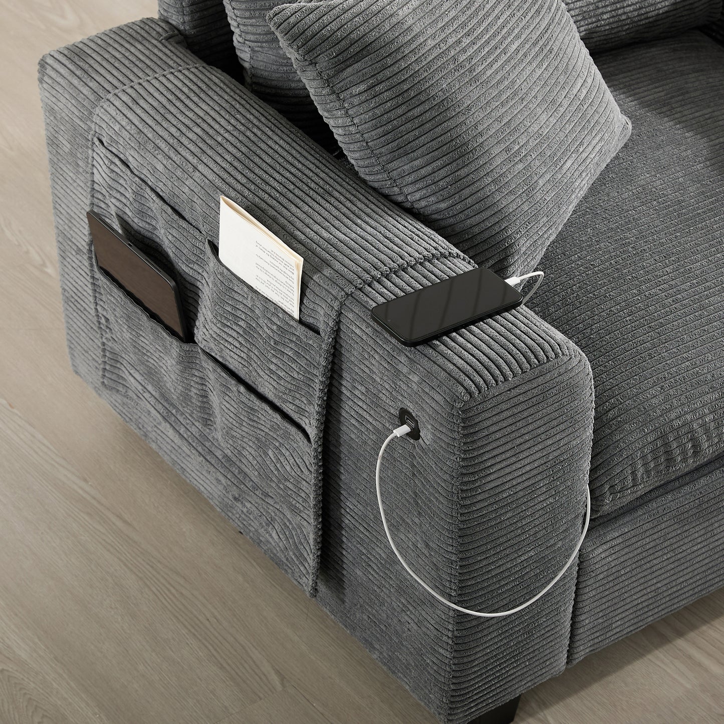 variant-group:rf-n723s1166e|Roomfitters 139 Inch U-Shaped Modular Sectional Sofa with Storage Console, Cup Holders and USB Ports for Living Room, Gray