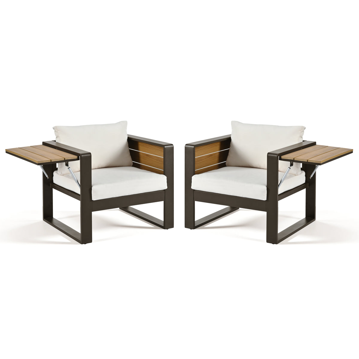 variant-group:rf-n704g201257a|Roomfitters 4-Piece Aluminum Patio Conversation Set with Four Fold-Out Side Trays and Slatted Coffee Table Beige