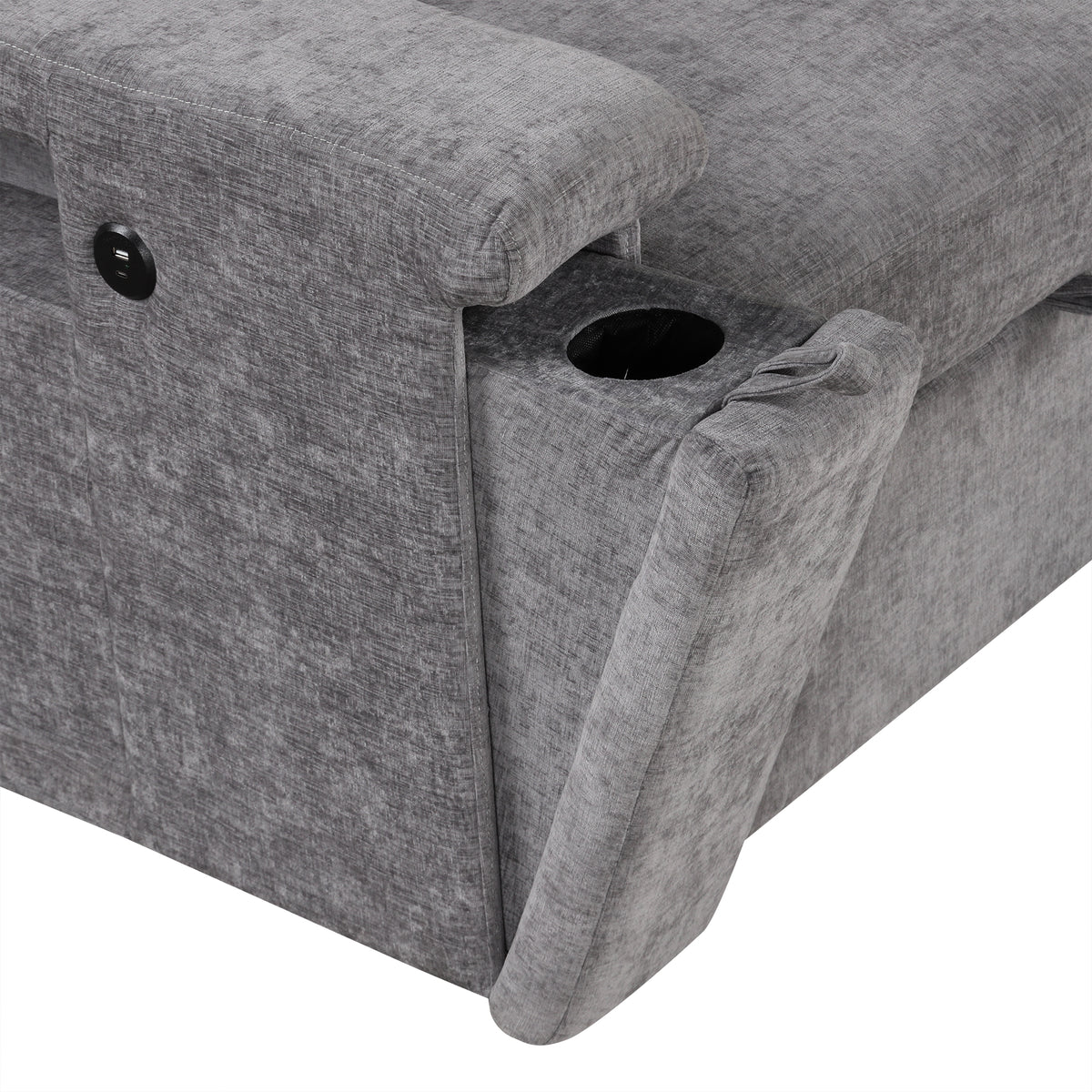 variant-group:rf-n711wy000390aae|Roomfitters L-Shaped Padded Modular Sofa with Storage Space, USB Ports, and Cup Holders on the Armrests, Suitable for Living Rooms, Offices, and Apartments, Gray