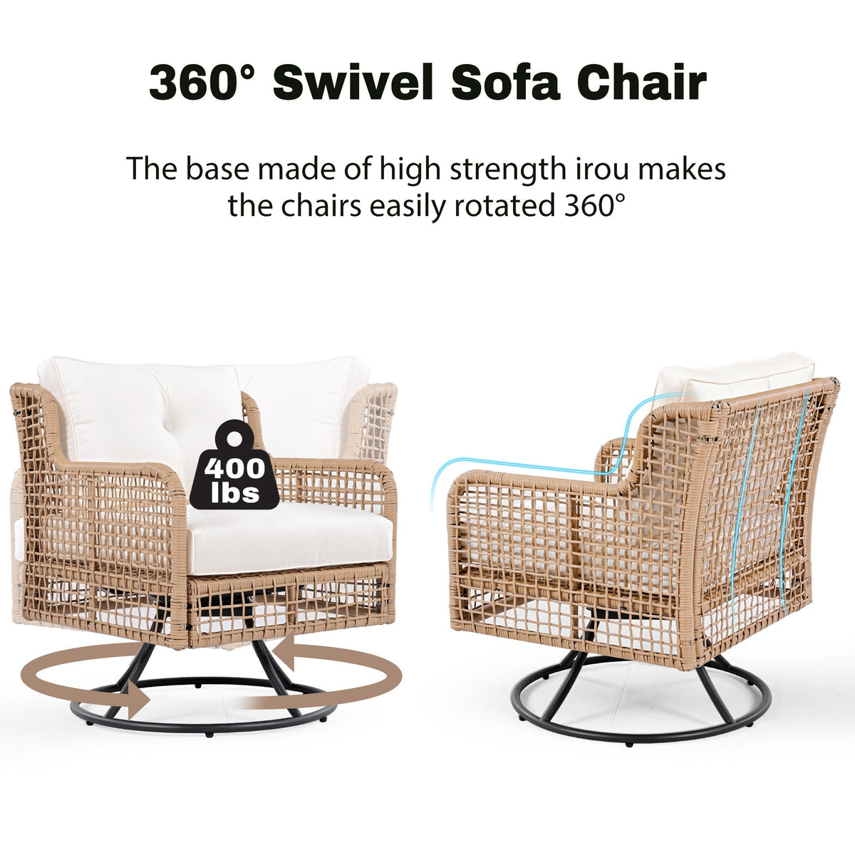 Roomfitters 4-Piece Patio Furniture Set with 360-Degree Swivel Rocking Chairs and Storage Coffee Table Beige Roomfitters