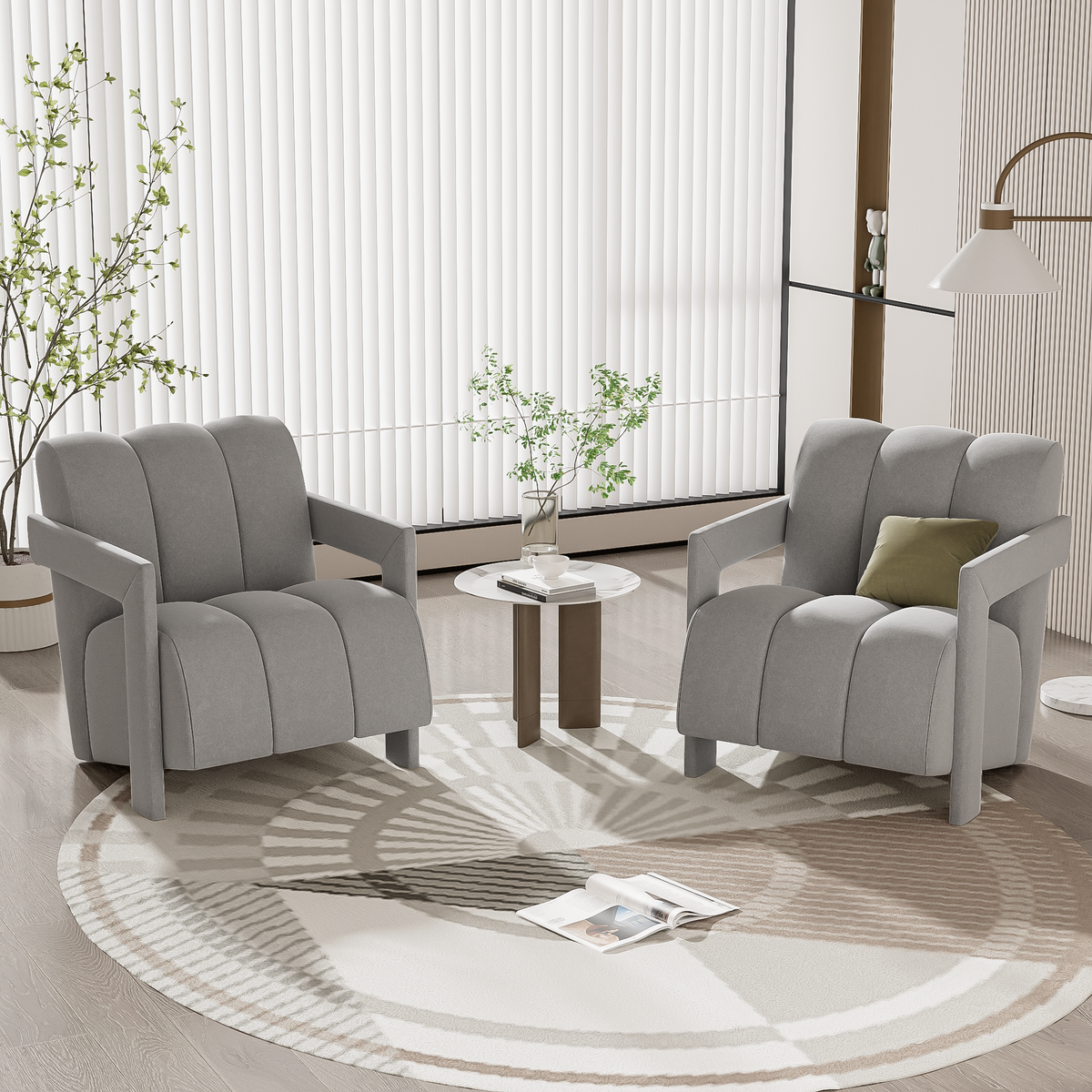 variant-group:rf-n724sj000138aae|Roomfitters Modern Minimalist Armchairs with L-Shaped Armrests and Polyester Upholstery, Set of 2, Gray