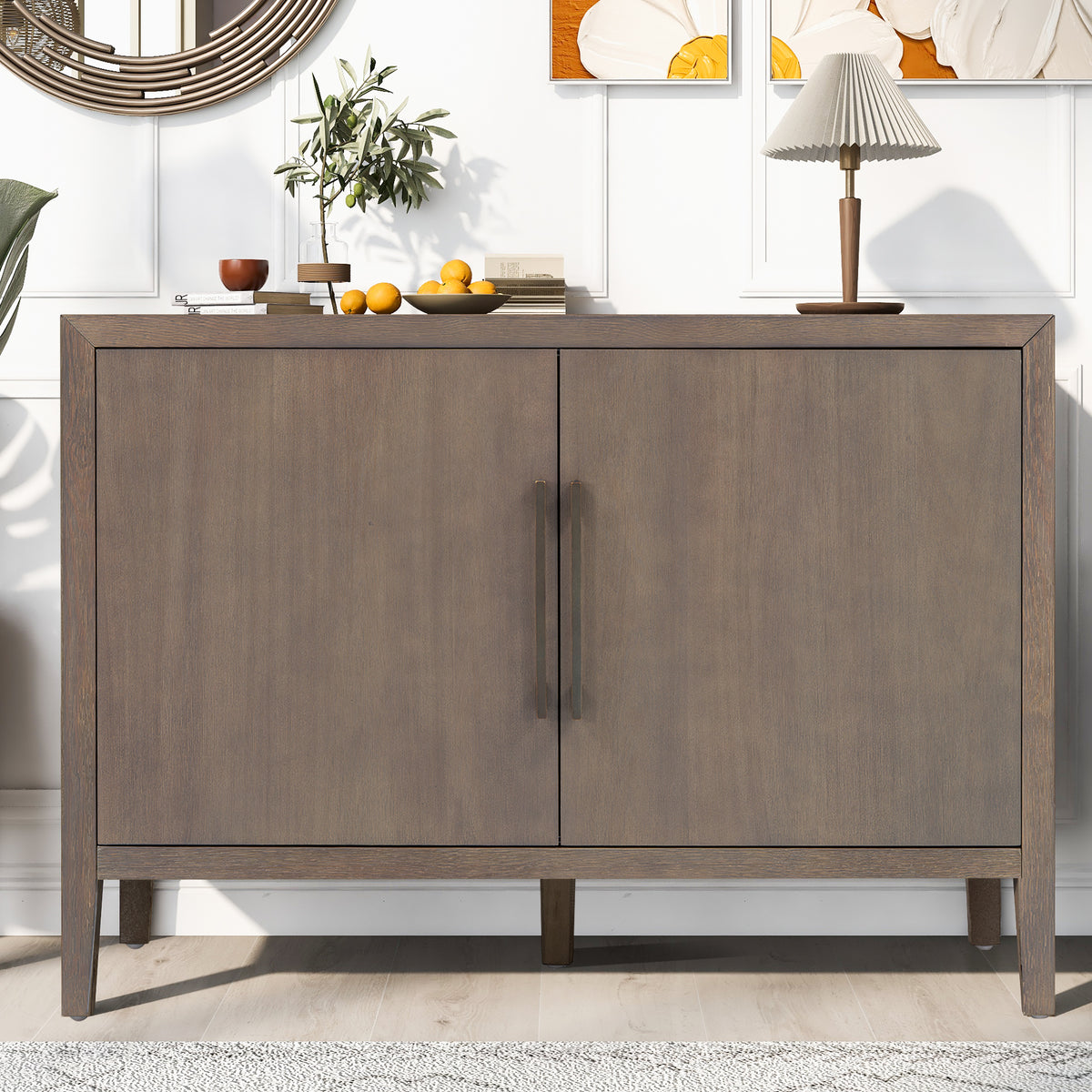 variant-group:rf-n711p410389d|Roomfitters 47.25-Inch Farmhouse Sideboard, 2-Door Buffet Cabinet, Medium Brown Wooden Storage Console, Metal Handles