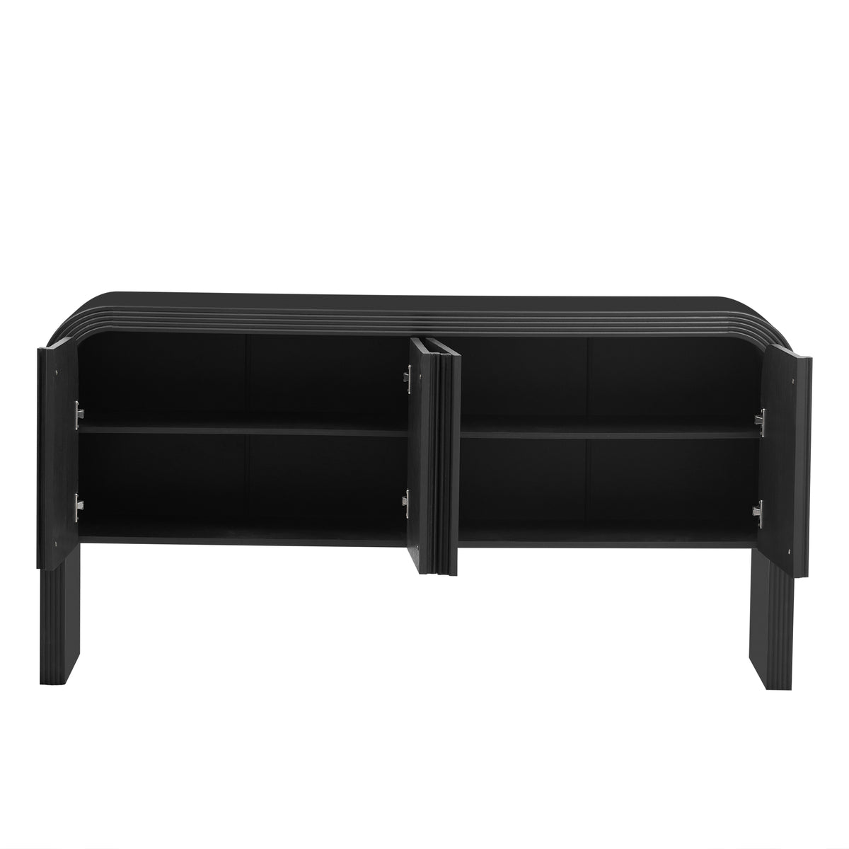 variant-group:rf-n711p415846b|Roomfitters Modern Rustic Black Curved Wave Pattern Console Table with Adjustable Storage Shelf and Elegant Wooden Handles