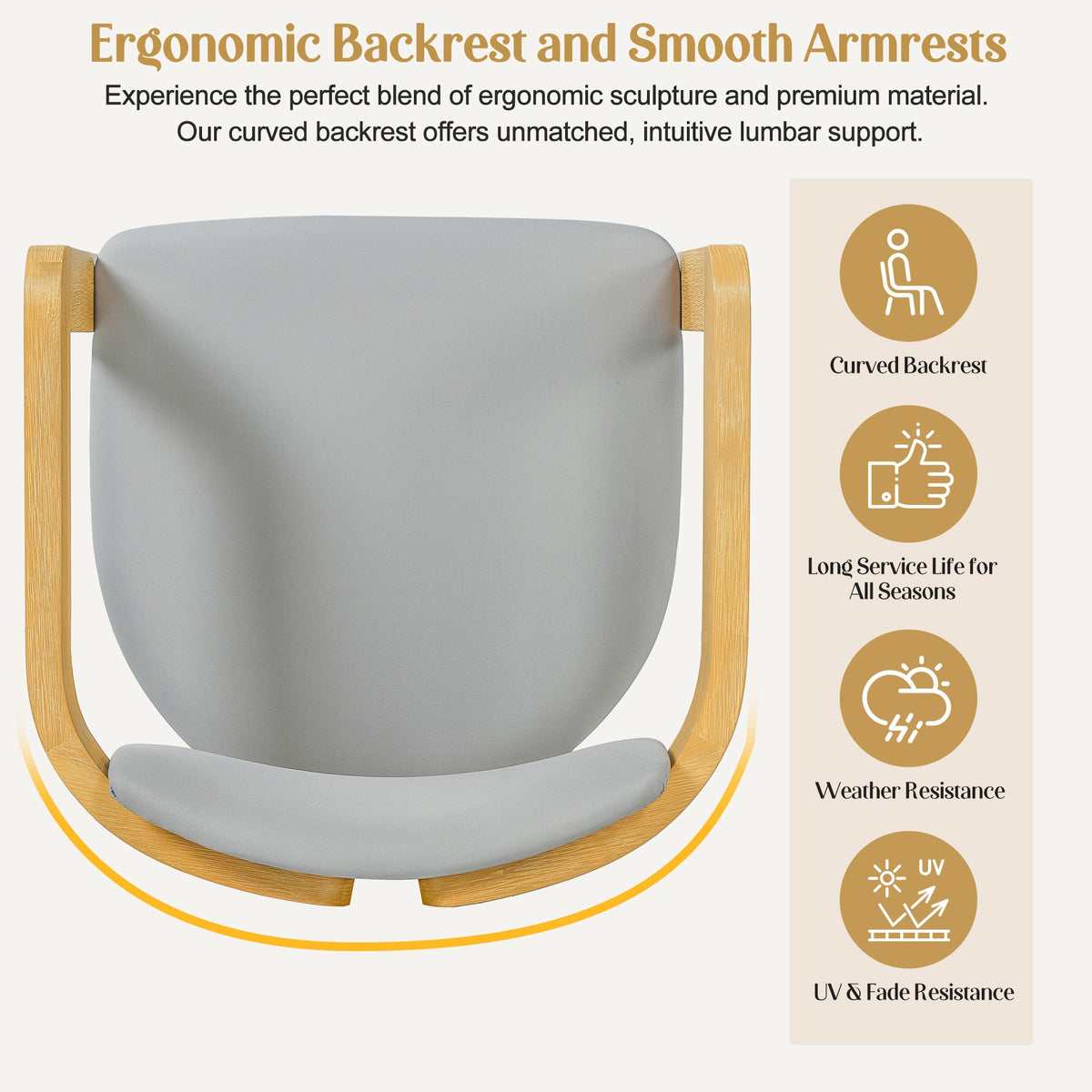 Roomfitters Set of 2 Outdoor Acacia Wood Dining Chairs with Fixed Ergonomic Wraparound Backrest Gray Cushions Roomfitters