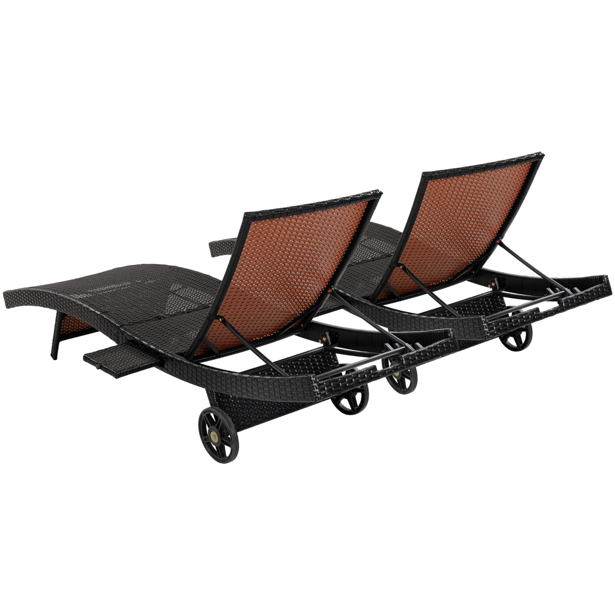 variant-group:rf-n707p395515d|Roomfitters 80"W Patio Chaise Lounge Chairs Set of 2 with Wheels, Folding Table, Adjustable Rattan Loungers, Black & Brown
