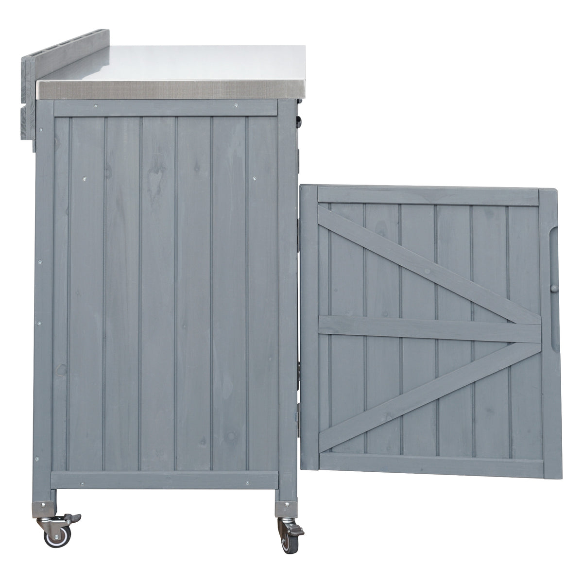 variant-group:rf-n707p370273g|Roomfitters 39.4" Grill Cart, Outdoor Kitchen Island with Stainless Steel Top, BBQ Prep Station with Storage Cabinet, Grey+Blue