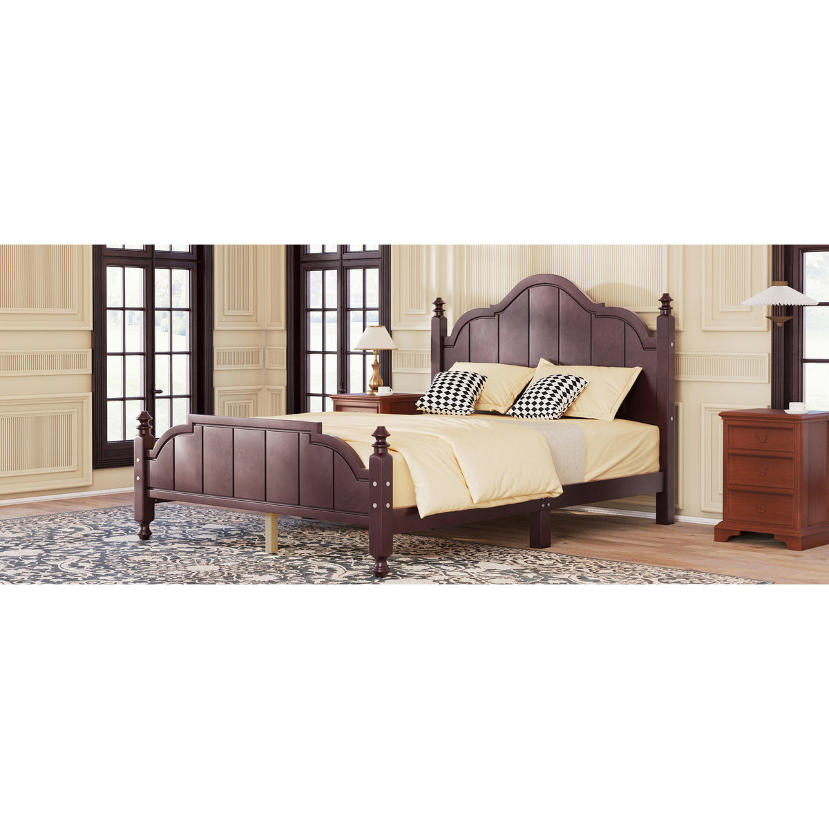 variant-group:rf-n733p360927p|Roomfitters Full Wood Platform Bed Frame with Curved Headboard, Vintage Style Slat Support, No Box Spring Required, Espresso