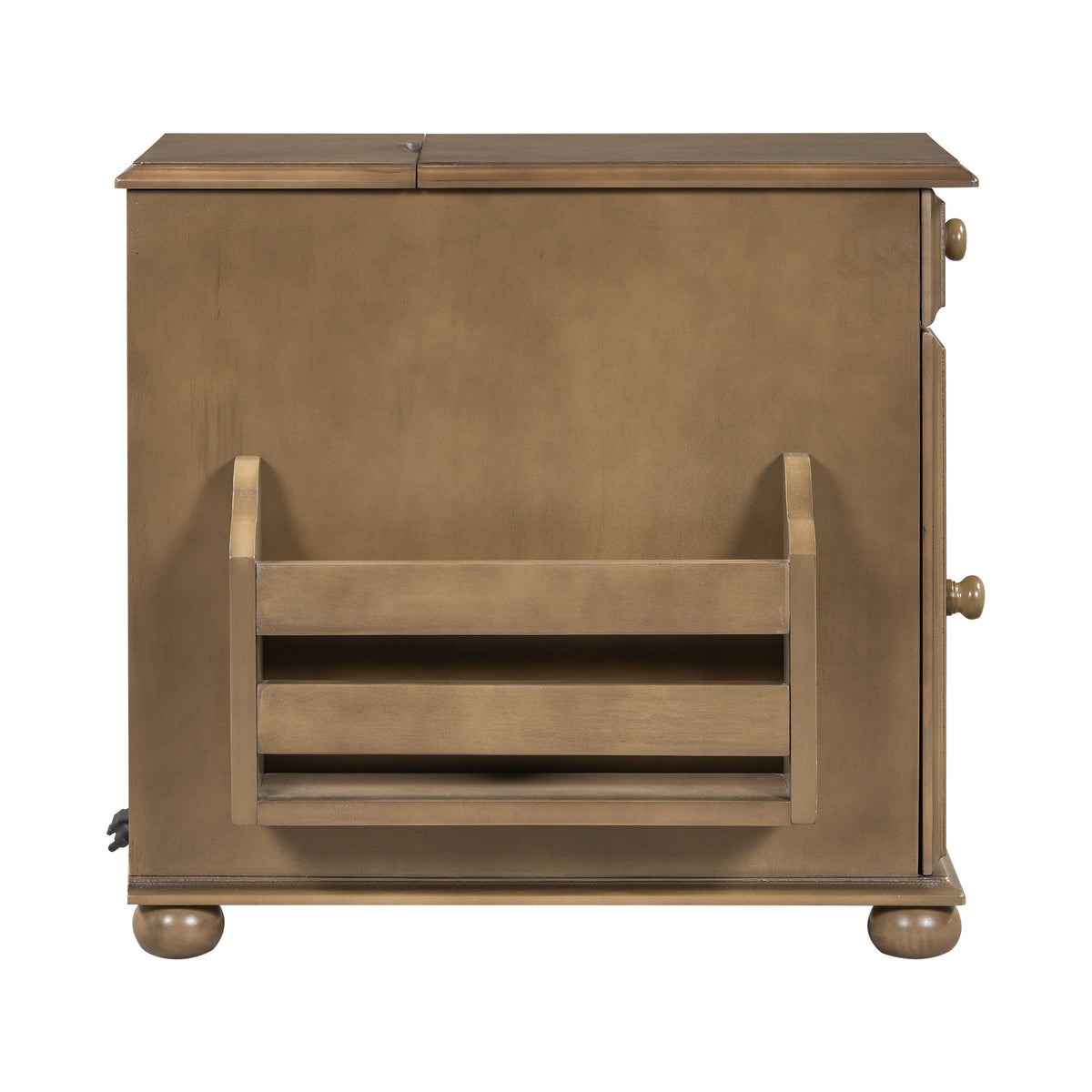 variant-group:rf-n724p293133d|Roomfitters Vintage Sofa Side Table with USB Ports, Flip Top, Cup Holders and Bookshelf Storage for Small Spaces, Brown