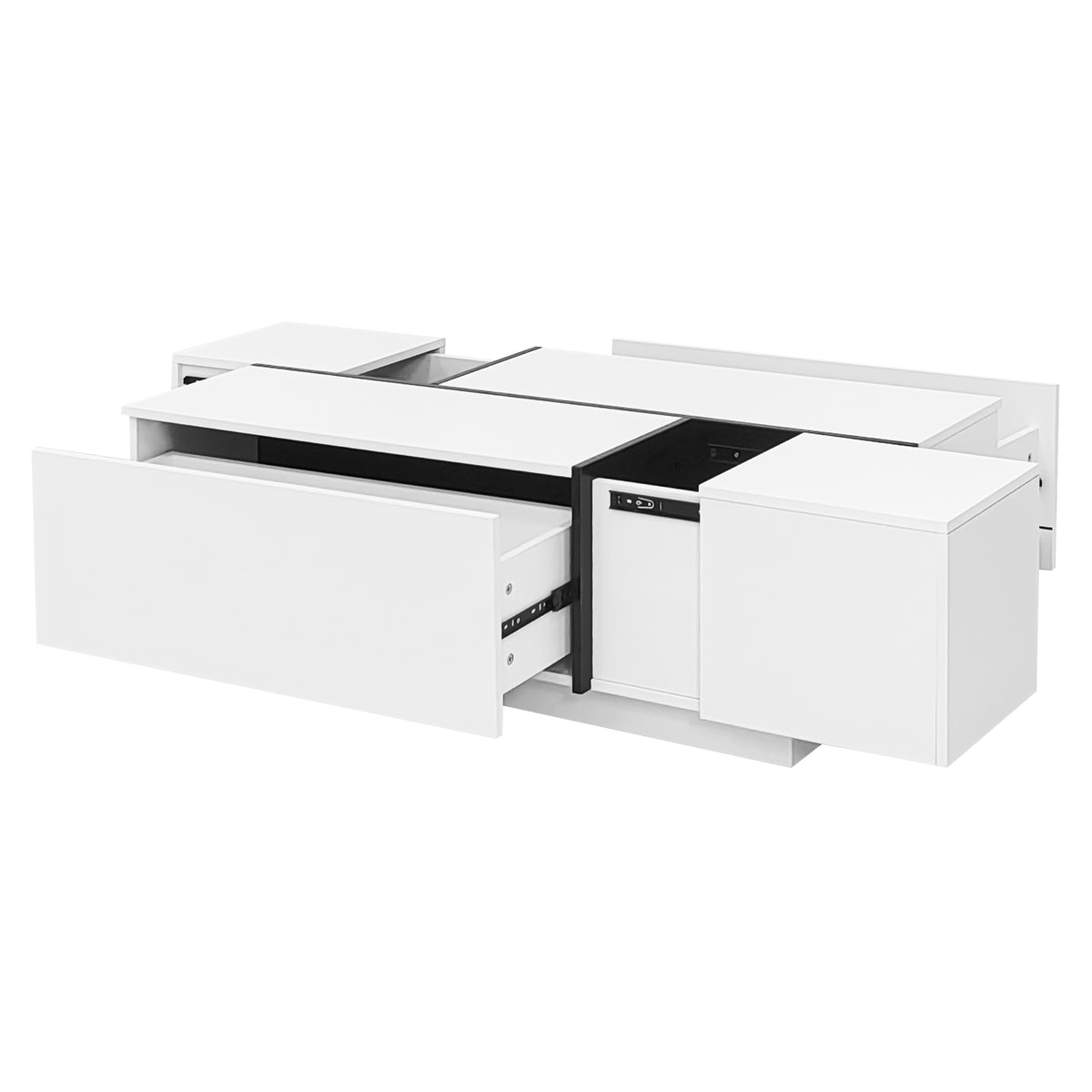 variant-group:rf-n724p292070k|Roomfitters Glossy Extendable Coffee Table with 2 Drawers and Hidden Storage Compartments, Multi-Functional Design, White