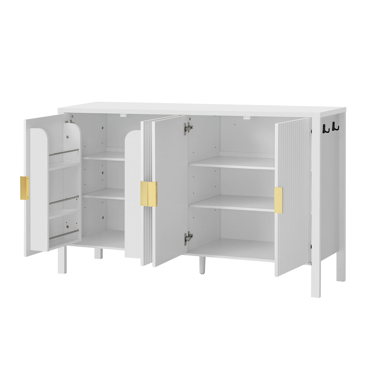 variant-group:rf-n711p345170k|Roomfitters 57.5" Sideboard Buffet Cabinet with 3 Door Mid-century Modern Fluted Storage for Kitchen & Dining Room, White