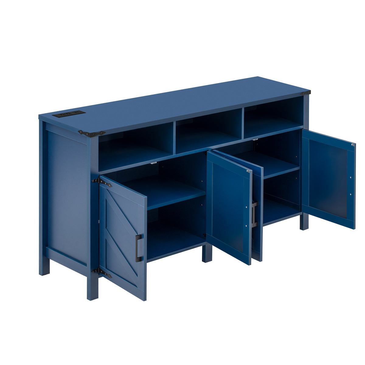 variant-group:rf-n711p347407v|Roomfitters 59" Sideboard Buffet Cabinet with 4 Door & Open Storage, Modern Farmhouse Industrial Coffee Bar Station, Navy Blue