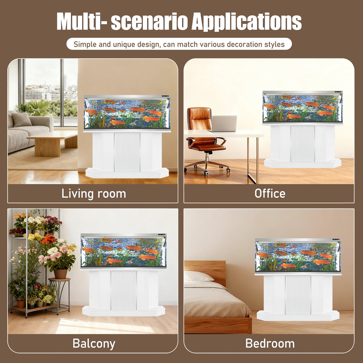 Roomfitters Modern 55-75 Gallon Heavy Duty Aquarium Stand with Moisture Resistant Cabinet Storage White Roomfitters
