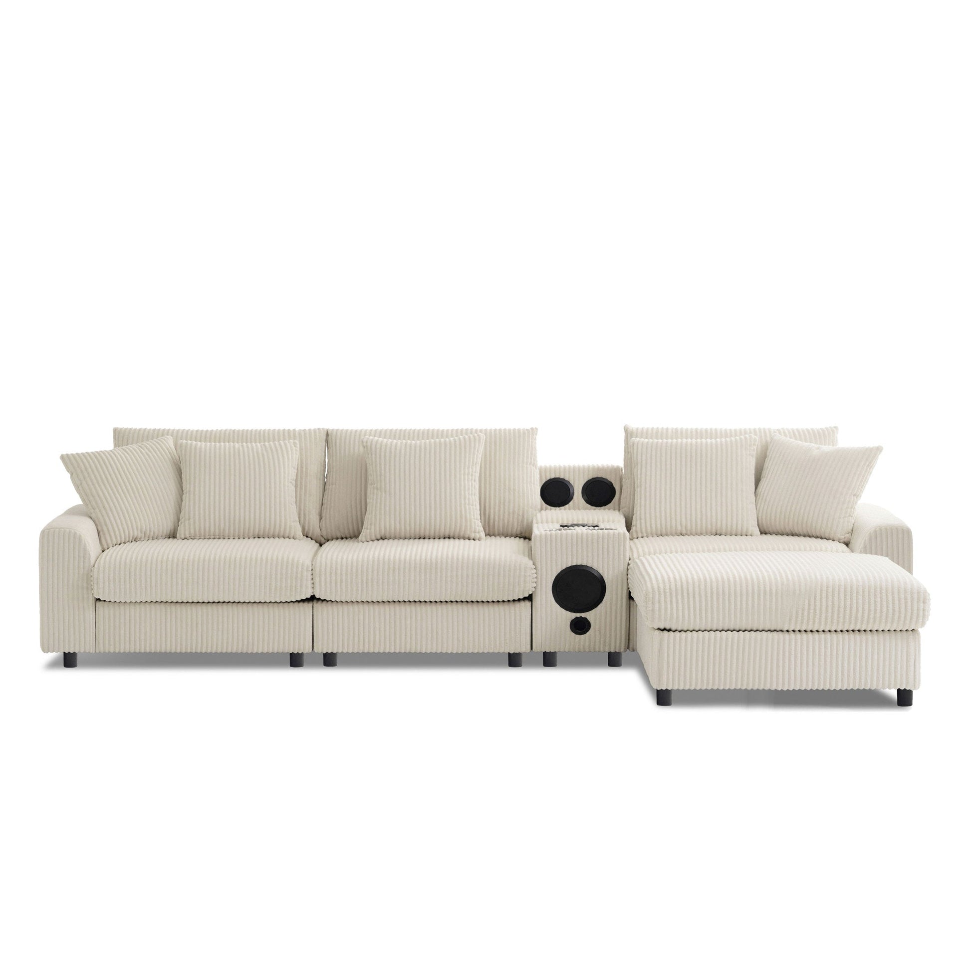 Roomfitters 112 Inch L-Shaped Modular Sectional Sofa with Bluetooth Speaker, Console and Cup Holders for Home, Cream Roomfitters