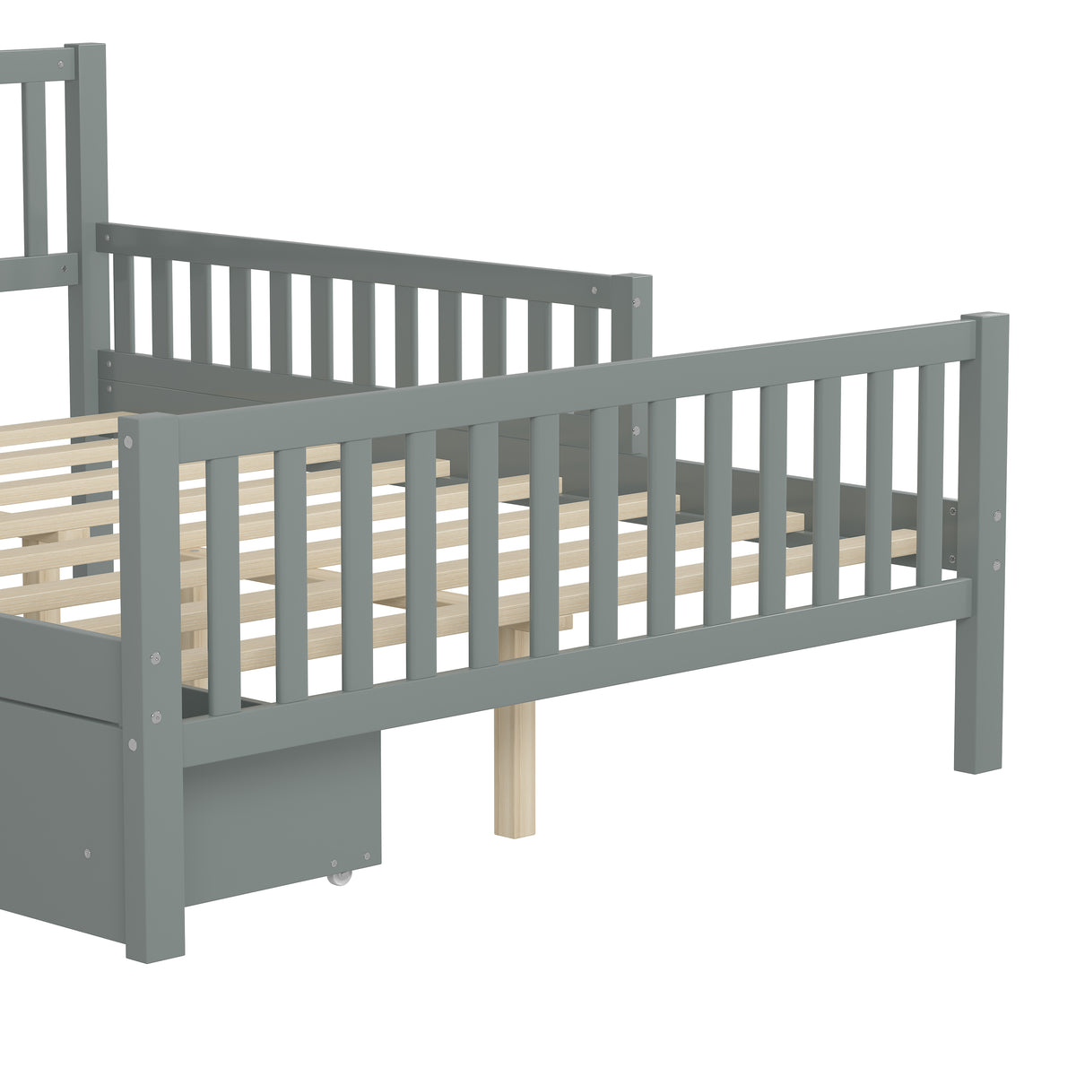 variant-group:rf-n733p172700e|Roomfitters Full Size Wood Platform Bed with Guardrails and Two Storage Cabinets, Grey