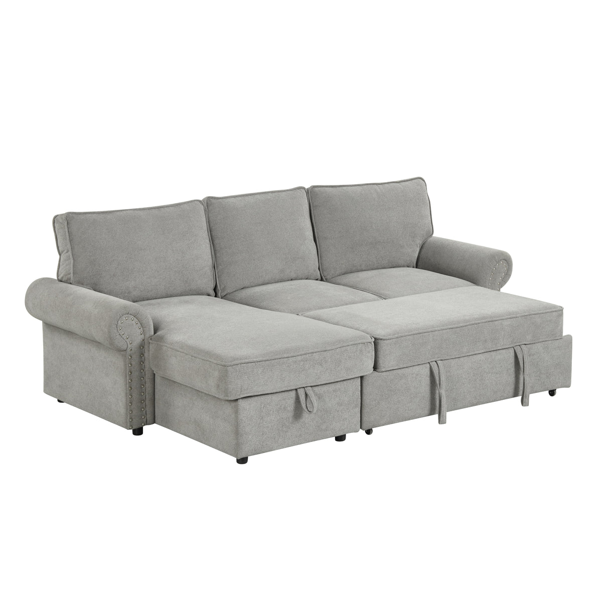 variant-group:rf-n711wy000466aae|Roomfitters 95" Convertible Sectional Sleeper Sofa L-Shaped Couch with Storage Chaise and Pull Out Bed for Living Room, Grey