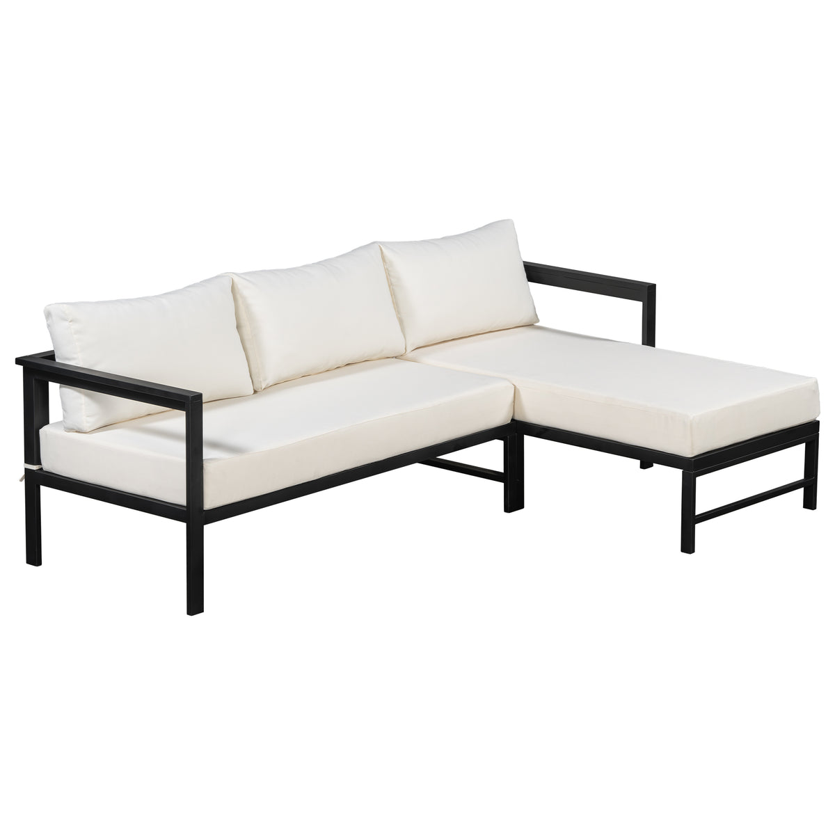 variant-group:rf-n711wy000480aaa|Roomfitters Modern L-Shaped Outdoor Sectional Sofa, 3-Seater Patio Conversation Couch, Beige Cushions, Iron Frame