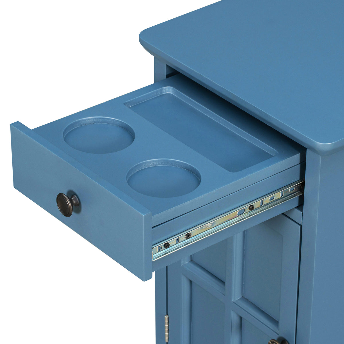 variant-group:rf-n724p185778m|Roomfitters Vintage End Table with USB Ports, Cup Holders and Multifunctional Storage for Living Room, Navy Blue