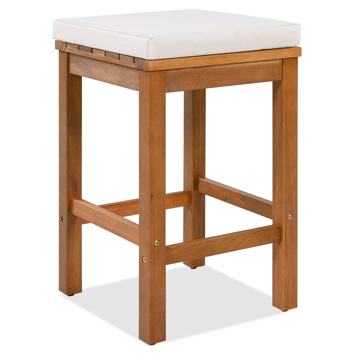 Roomfitters 5 Piece Outdoor Bar Set with High Top Dining Table and 4 Cushioned Backless Stools, Patio Furniture, Beige+Natural Roomfitters