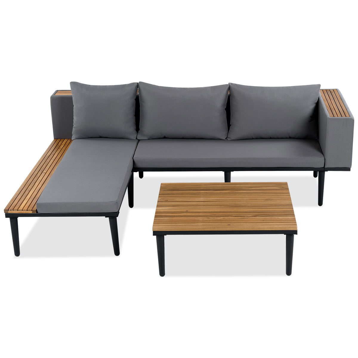 variant-group:rf-n704f201251e|Roomfitters L-Shaped Outdoor Sectional Sofa Set with Built-in Wood Side Tables and Coffee Table, Patio Conversation Set, Gray