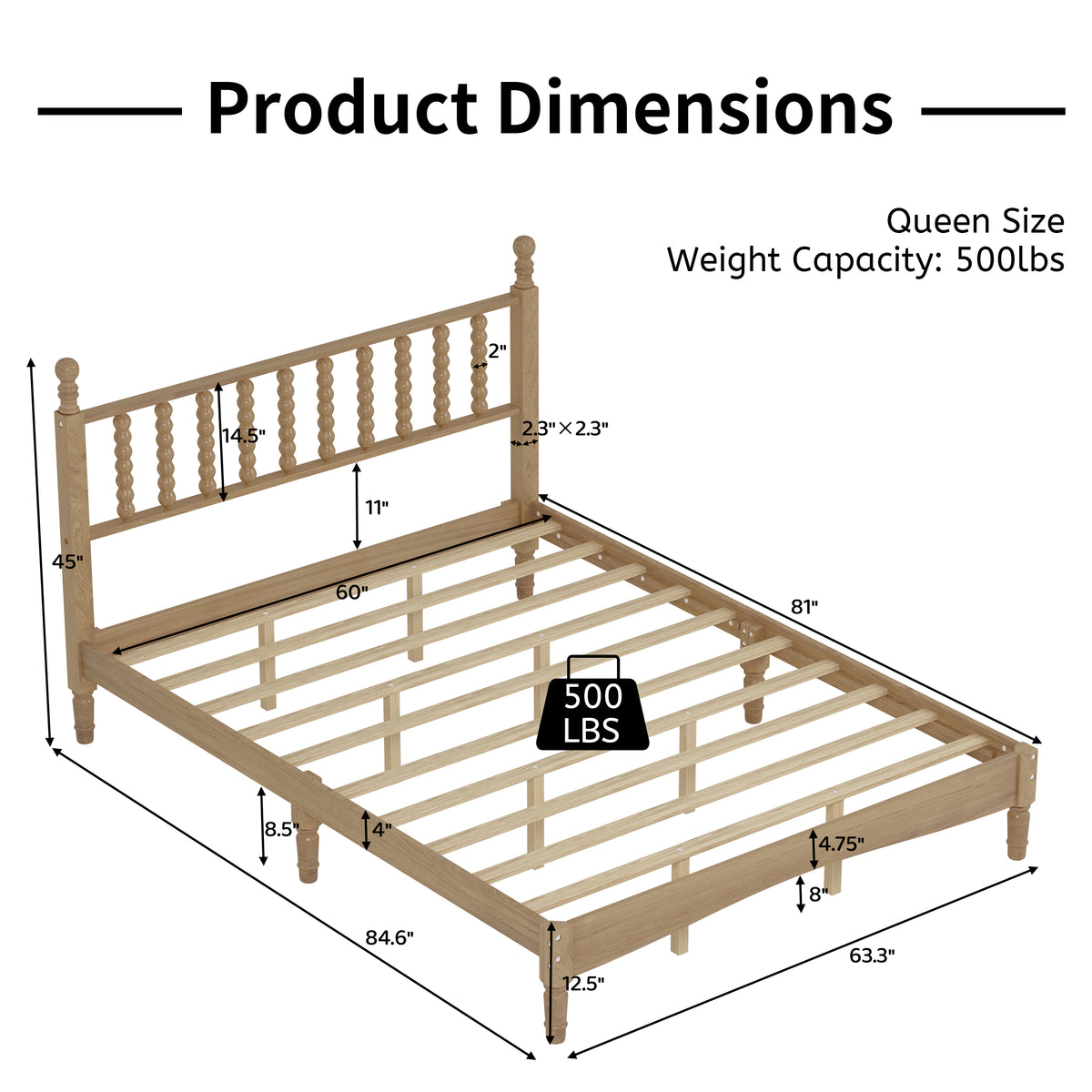 variant-group:rf-n733p206242m|Roomfitters Queen Size Wood Platform Bed with Gourd Shaped Headboard, Retro Style Platform Bed with Wooden Slat Support, Natural