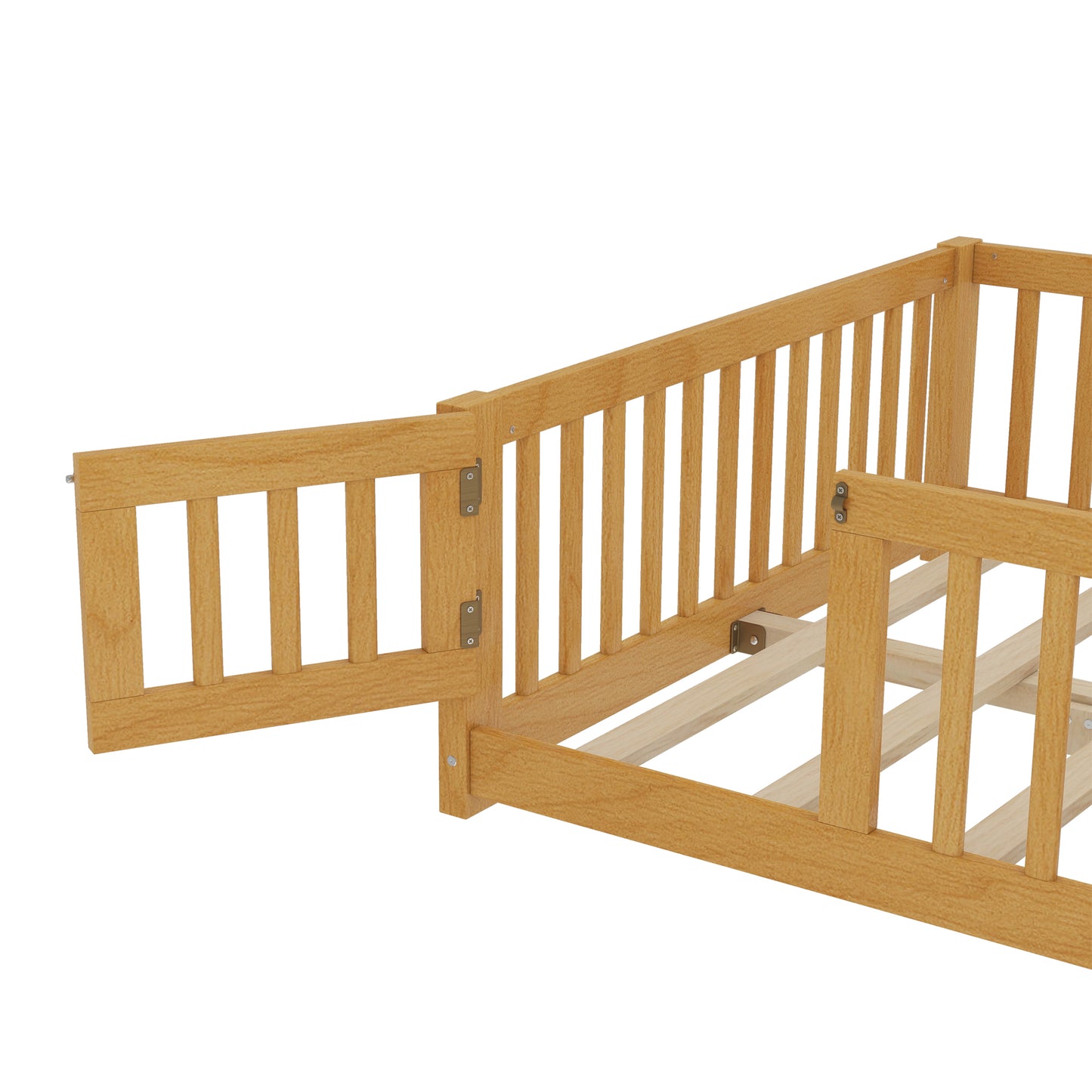 variant-group:rf-w1580p338952|Roomfitters Wooden Full Floor Bed Frame with Door & Safety Guardrails, Low Platform Design for Bedroom or Playroom, Natural