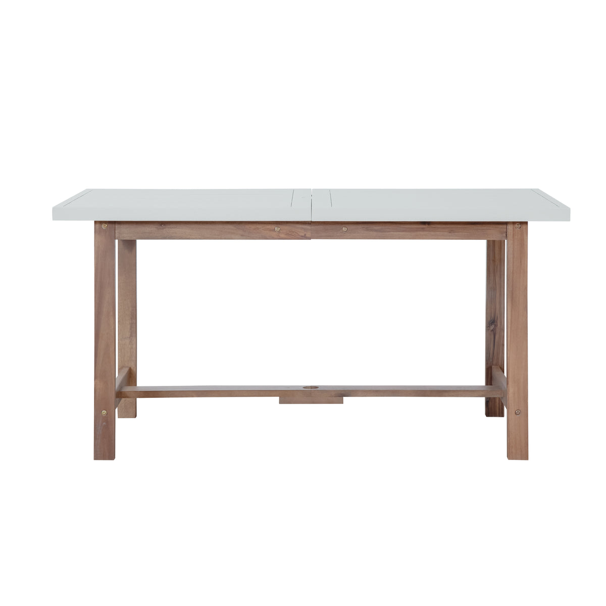 variant-group:rf-n711wy000477aad|Roomfitters Farmhouse 5-Piece Outdoor Dining Set for 4, 59-Inch Rectangular Table, Umbrella Hole, Light Grey Acacia