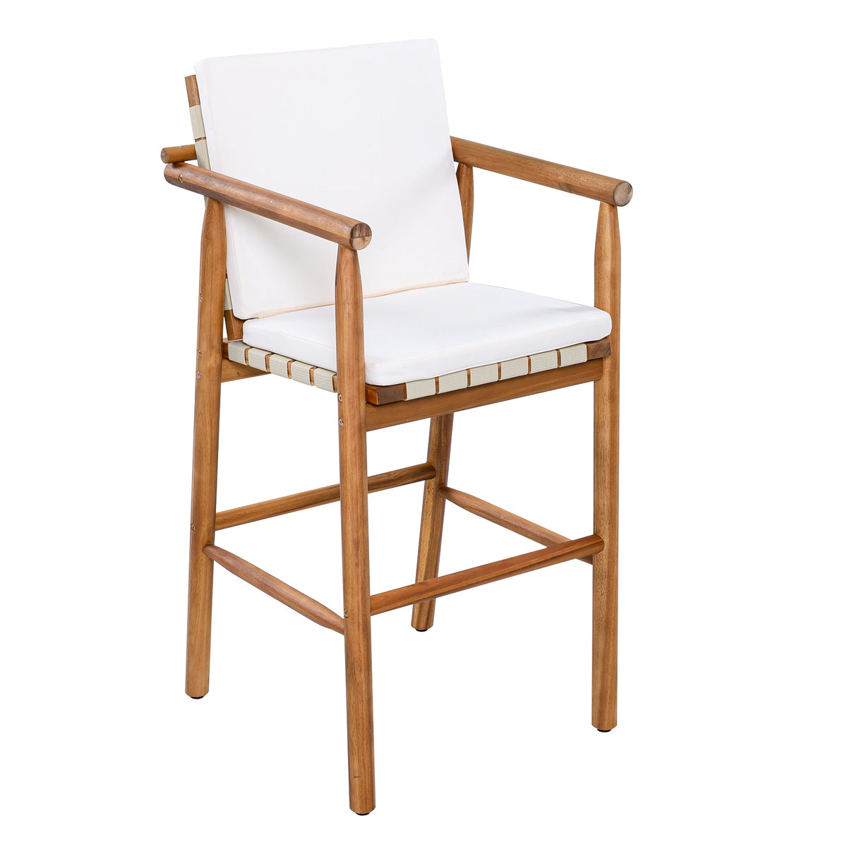Roomfitters Set of 2 Outdoor Bar Stools with Beige Cushions, Natural Wood High Chairs for Patio Balcony Kitchen, Natural Roomfitters