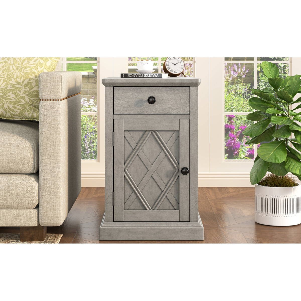 variant-group:rf-n724p353565e|Roomfitters Classic Charging End Table with USB Ports and Storage Drawer, Antique Gray