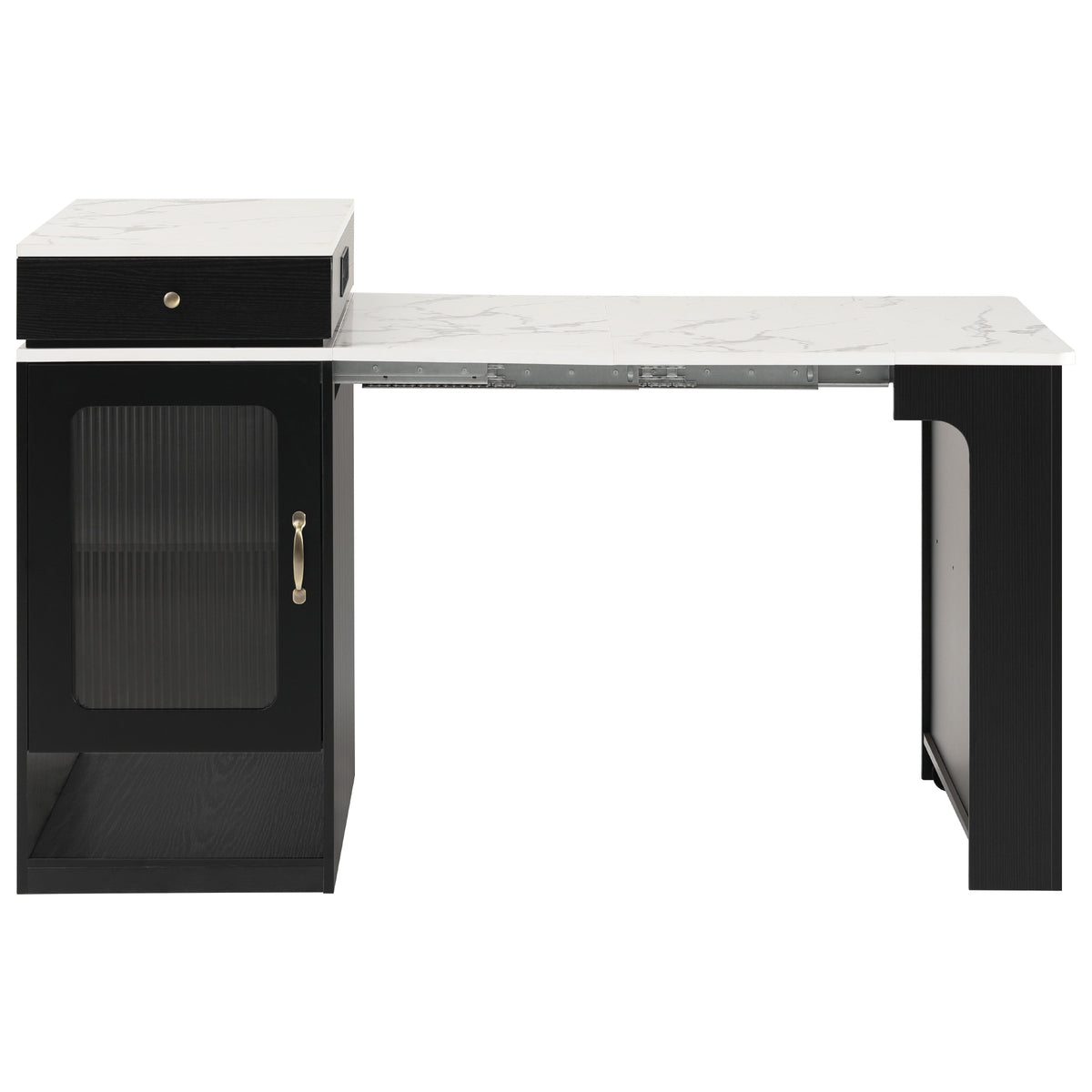 variant-group:rf-n707s000017b|Roomfitters 59.5" Kitchen Island with 41.8" Extendable Dining Table, Double-Sided Storage, Power Outlet, 2 Drawers, Black