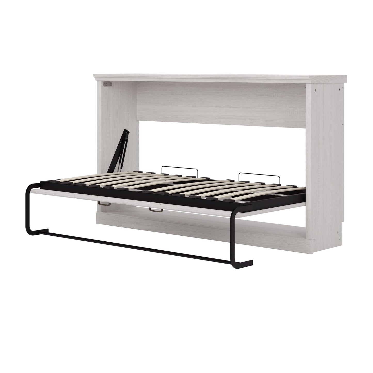 Roomfitters Twin Size Horizontal Murphy Bed Frame, Hideaway Cabinet Wall Bed, Dual Piston System Guest Room, Rustic White Roomfitters