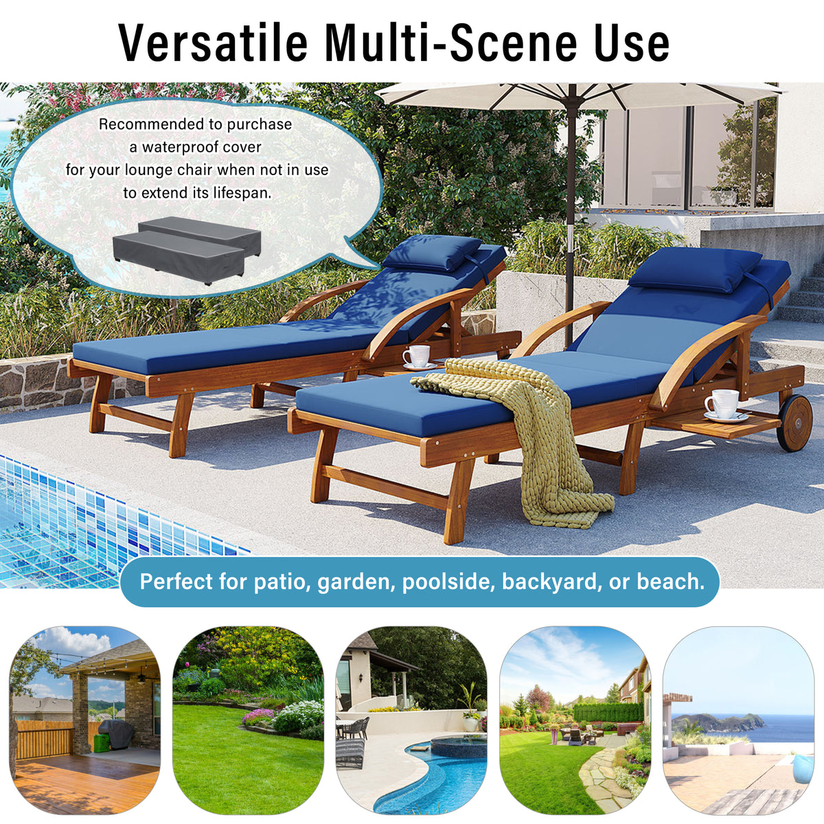 variant-group:rf-n711p415859c|Roomfitters Modern Resort Navy Blue Acacia Wood Outdoor Chaise Lounge Chair, Poolside Recliner, Retractable Tray
