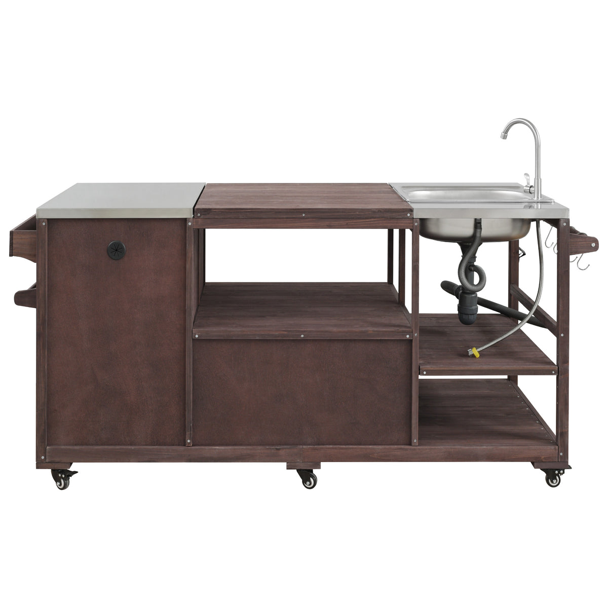 variant-group:rf-n707s000022z|Roomfitters 75.4" Outdoor Kitchen Island with Sink, Fir Wood Grill Cart for XL Green Egg & Tabletop Grills, Brown