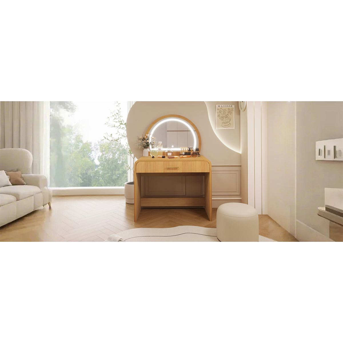 variant-group:rf-n704p196658n|Roomfitters 39-Inch Makeup Vanity Table with Touch Screen Lighted Mirror, Dressing Table with Drawer for Bedroom, Natural