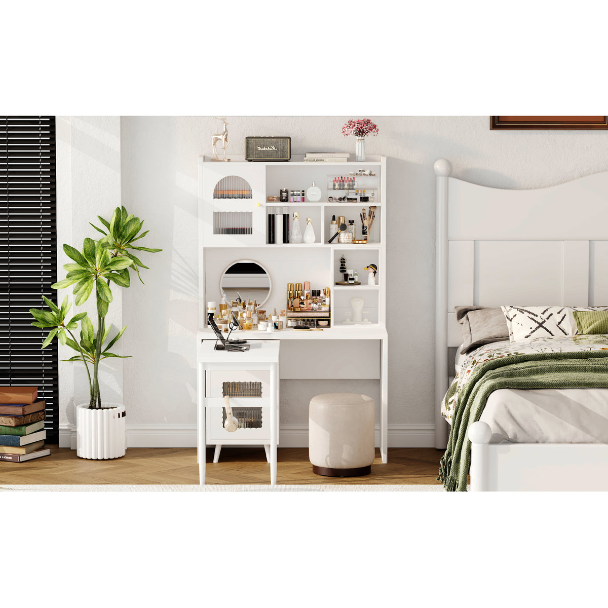 variant-group:rf-n733s363716k|Roomfitters Rotating L-Shaped Computer Desk with Shelves and Storage, 90° Swivel Office Writing Desk, White