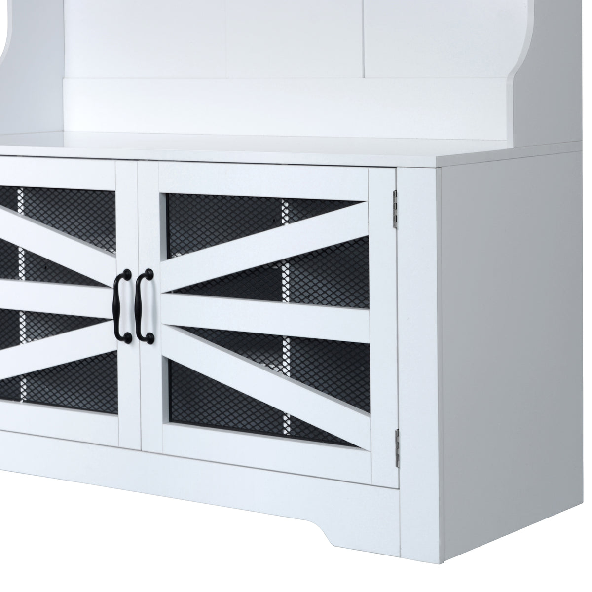 variant-group:rf-n724p264668k|Roomfitters 3-in-1 Entryway Bench with Coat Rack, Adjustable Shelves and 7 Hooks, 43.3" Hall Tree for Entrance or Living Room, White