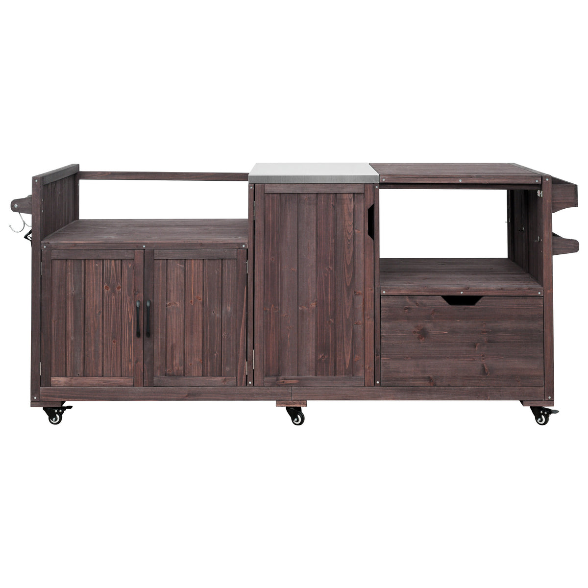 variant-group:rf-n707p392140z|Roomfitters 80.5" Extra Large Grill Cart, Outdoor Kitchen Prep Station with Stainless Steel Top & Kamado Grill Stand, Dark Brown