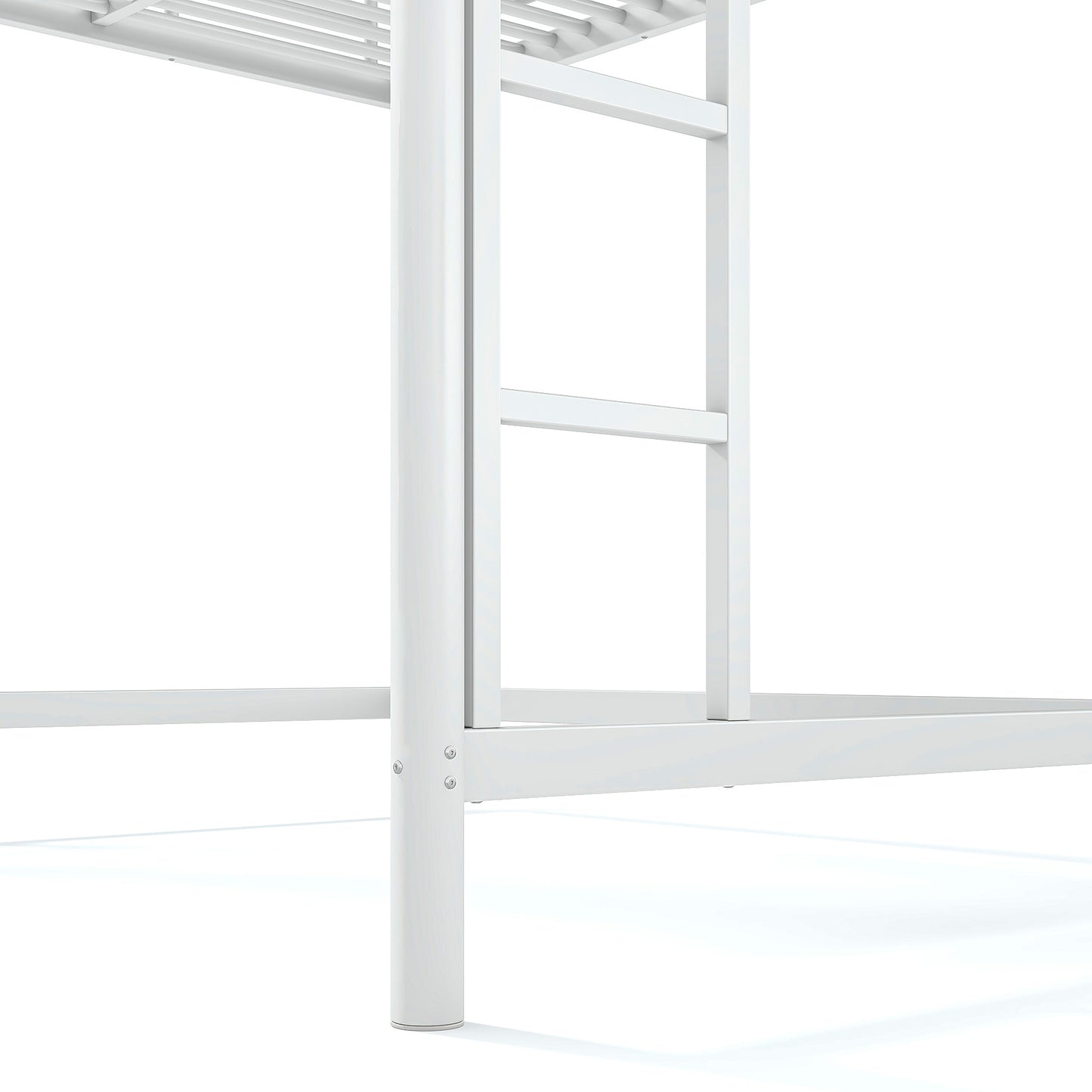 variant-group:rf-w1580p455016|Roomfitters Full Size Metal Loft Bed Frame with Guardrails, Heavy Duty Space Saving High Loft Bed Dual Ladders, White