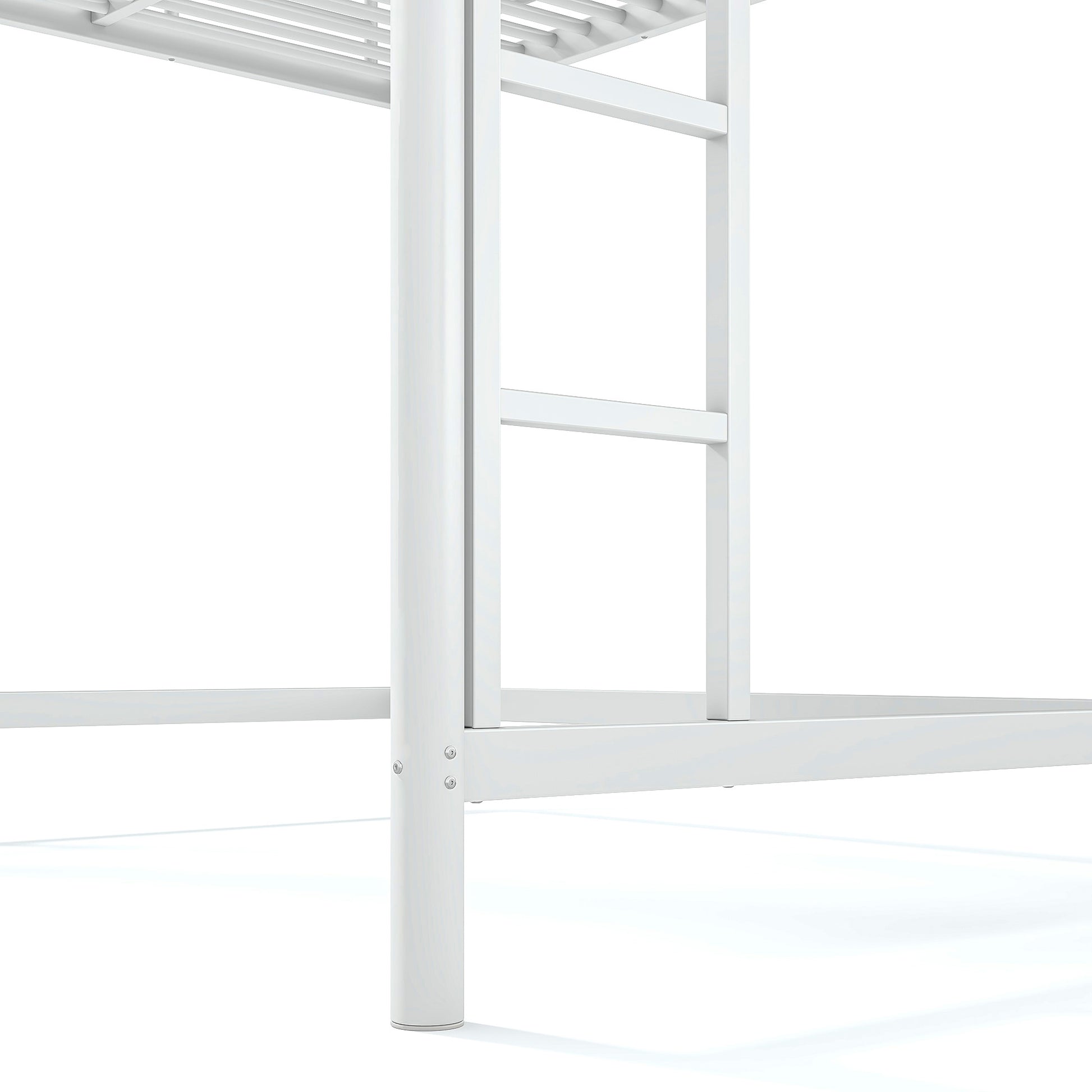variant-group:rf-w1580p455016|Roomfitters Full Size Metal Loft Bed Frame with Guardrails, Heavy Duty Space Saving High Loft Bed Dual Ladders, White