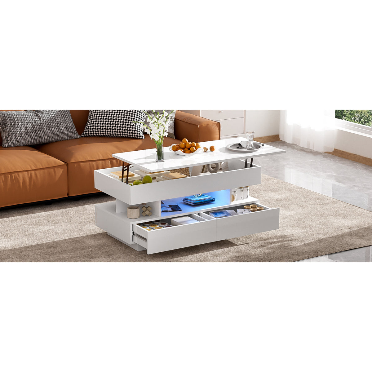 variant-group:rf-n724p290058k|Roomfitters Lift-Top Coffee Table with Hidden Storage and 2 Drawers, Multi-Functional Modern Table, White