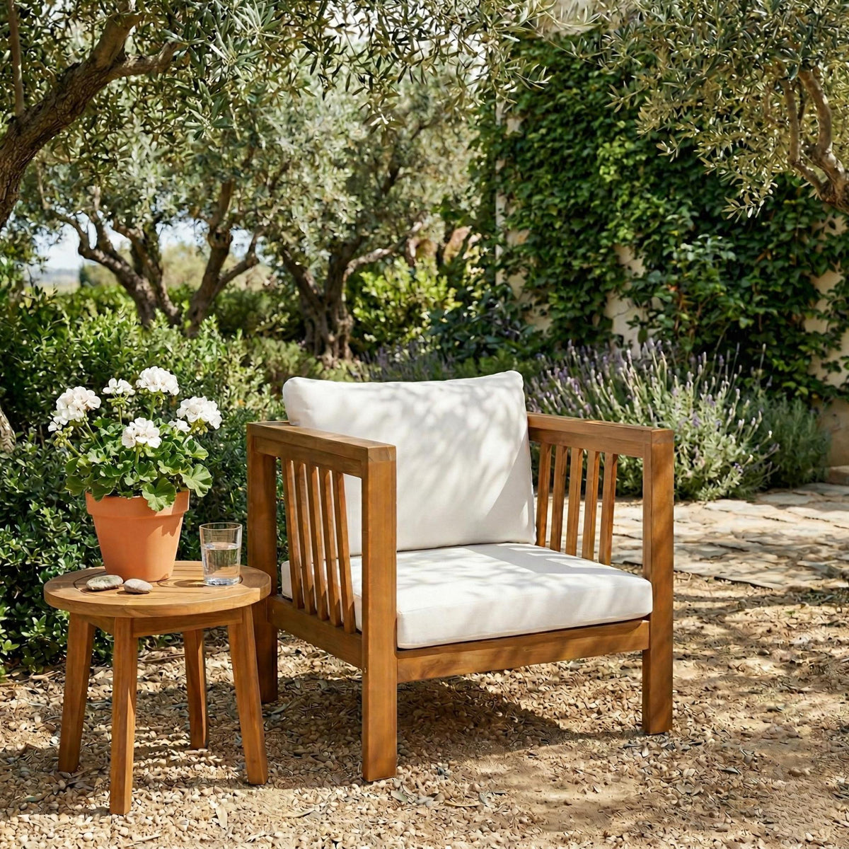 variant-group:rf-n704p448452a|Roomfitters Outdoor Acacia Wood Club Chair with Modern Mid-Century Square Arms and Thick Cushion Beige