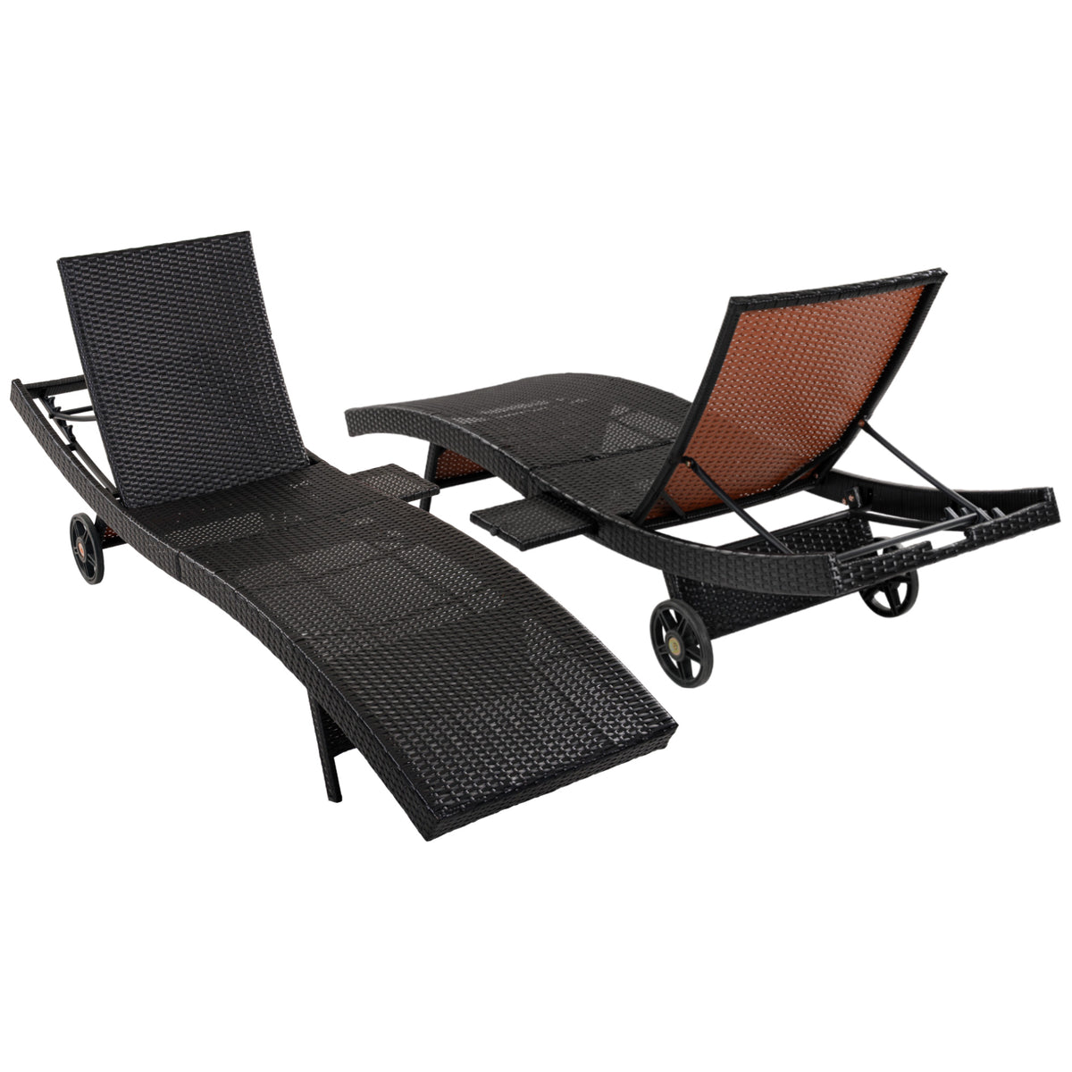 variant-group:rf-n707p395515d|Roomfitters 80"W Patio Chaise Lounge Chairs Set of 2 with Wheels, Folding Table, Adjustable Rattan Loungers, Black & Brown