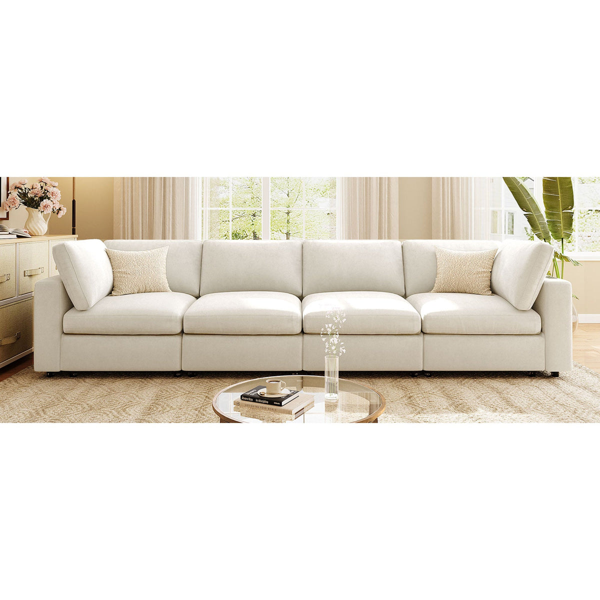 Roomfitters Upholstered Modular Sofa with Storage, 4-Seater Chenille Sectional, Smart Charging Hub, Bluetooth Speaker Roomfitters