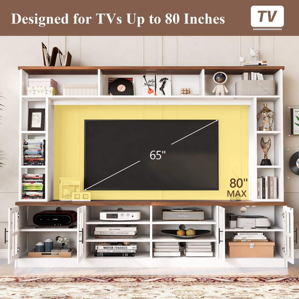 variant-group:rf-n724sj000161aak|Roomfitters 102"W Wall Unit Modern Entertainment Center, 18 Open Storage Shelves, White