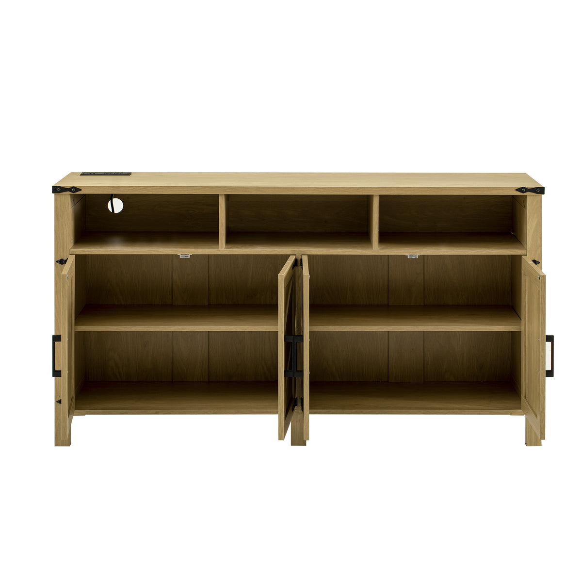 variant-group:rf-n711p347407o|Roomfitters 59" Sideboard Buffet Cabinet with 4 Door & Open Storage, Modern Farmhouse Industrial Coffee Bar Station, Natural