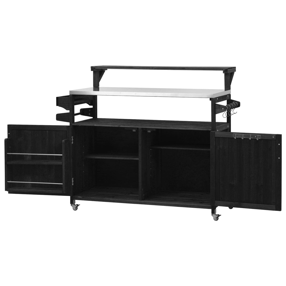 Roomfitters 56.5" Grill Cart, Outdoor Kitchen Island with Stainless Steel Top and Storage Cabinet, BBQ Prep Station, Black